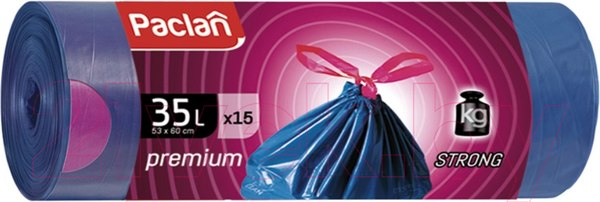 Изображение товара Пакеты для мусора Paclan Premium с тесьмой (35л, 15шт)