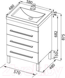 Изображение товара Тумба под умывальник Aquanet Верона 58 / 178253 (с 3 ящиками)