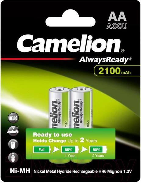 Изображение товара Комплект аккумуляторов Camelion AA-2100-BP2 NH Always Ready