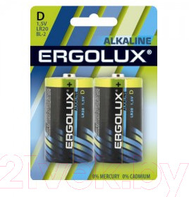 Изображение товара Комплект батареек Ergolux LR20 Alkaline BL-2 (1.5В)