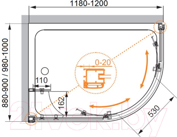 Изображение товара Душевой уголок Cezares ANIMA-W-RH-2-120/100-C-Cr-L