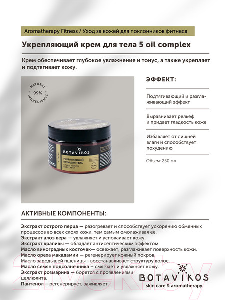 Изображение товара Крем для тела Botavikos Aromatherapy Fitness 5 Oil Complex укрепляющий (250мл)