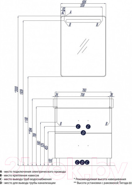 Изображение товара Тумба с умывальником Акватон Америна 80 Н (1A1694K1AM010)