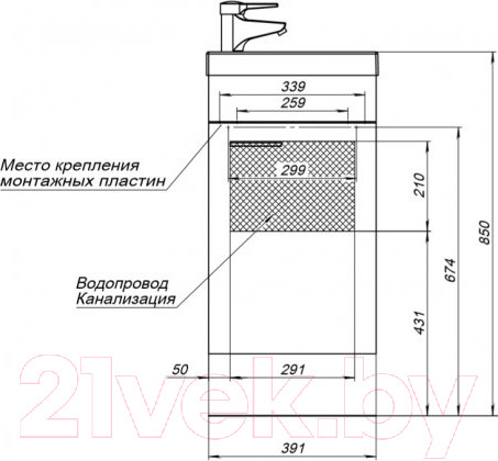 Изображение товара Тумба под умывальник Aquanet Нота 40 L Moduo / 246954