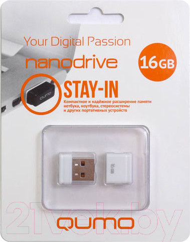 Изображение товара USB flash накопитель Qumo Nano 16GB White / QM16GUD-NANO-W