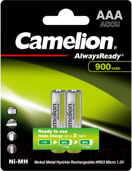 Изображение товара Комплект аккумуляторов Camelion AAA-900-BP2 NH Always Ready (2шт)
