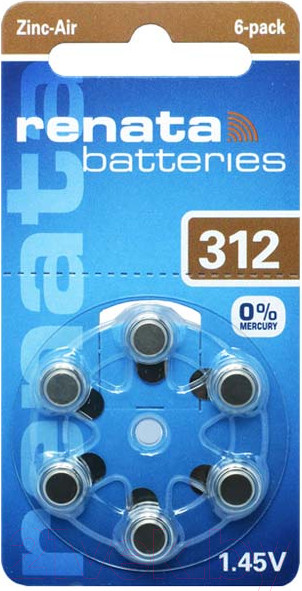 Изображение товара Комплект батареек Renata ZA-312 BL-6 1.4V