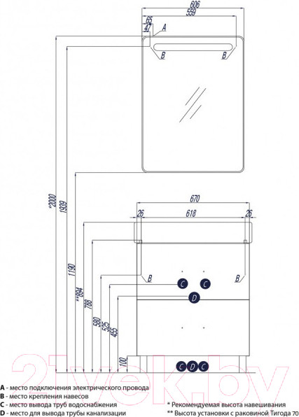Изображение товара Тумба с умывальником Акватон Америна 70 Н (1A1693K1AM010)