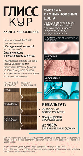 Изображение товара Крем-краска для волос Глисс Кур Уход и увлажнение c гиалуроновой кислотой 7-00 (темно-русый)