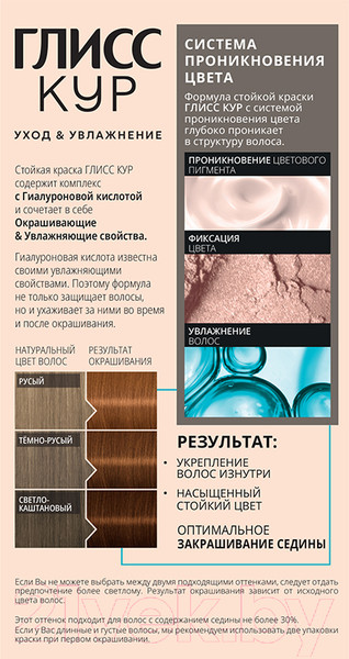 Изображение товара Крем-краска для волос Глисс Кур Уход и увлажнение c гиалуроновой кислотой 7-7 (натуральный медный)