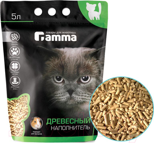 Изображение товара Наполнитель для туалета Gamma Древесный, мелкие гранулы / 20322003 (5л/3кг)