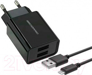 Изображение товара Зарядное устройство сетевое Atomic U400 (черный, с кабелем microUSB)