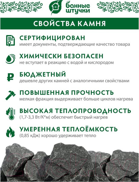 Изображение товара Камни для бани Банные Штучки Габбро-диабаз колотый мелкий / 33250 (20кг)