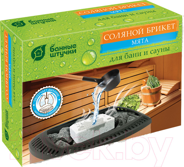 Изображение товара Соляной брикет для бани Банные Штучки С мятой / 32402 (1.3кг)