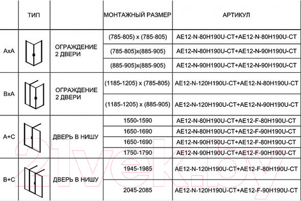 Изображение товара Душевая дверь Aquanet Cinetic 90 / AE12-N-90H190U-CT (прозрачное стекло)