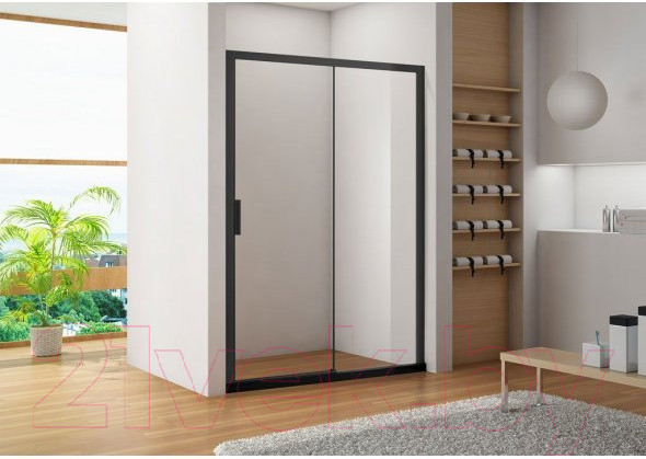 Изображение товара Душевая дверь Aquanet Pleasure 140 / AE60-N-140H200U-BT (черный матовый/прозрачное стекло)