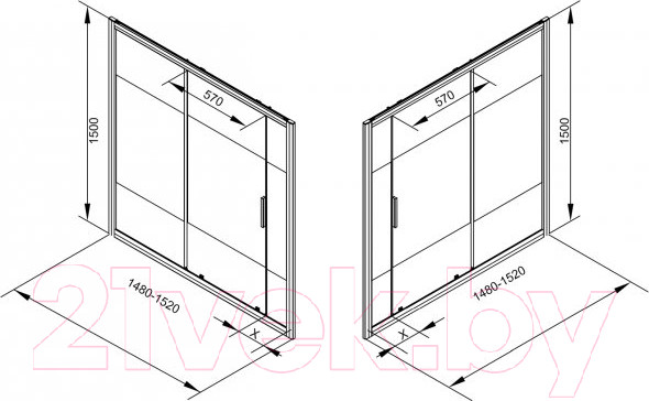 Изображение товара Стеклянная шторка для ванны Aquanet Practic 150 / 243611 (прозрачное стекло)