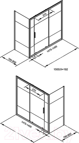 Изображение товара Душевая стенка Aquanet Practic 80 / AE10-F-80H150U-CP