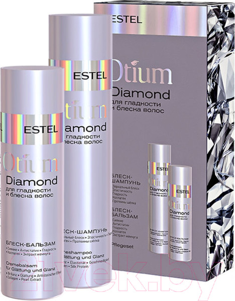 Изображение товара Набор косметики для волос Estel Otium Diamond для гладкости и блеска Шампунь 250мл+Бальзам 200мл