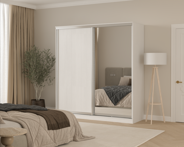 Изображение товара Шкаф-купе Кортекс-мебель Сенатор ШК12 Классика ДСП с зеркалом (белый)