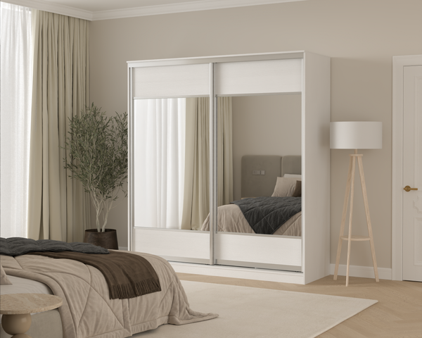 Изображение товара Шкаф-купе Кортекс-мебель Сенатор ШК12 Геометрия ДСП с зеркалом (белый)