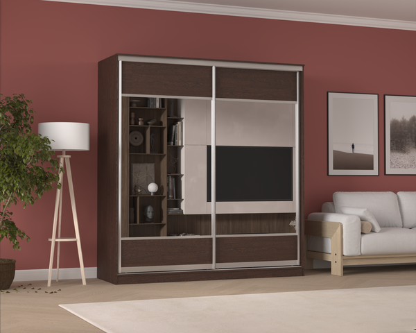 Изображение товара Шкаф-купе Кортекс-мебель Сенатор ШК12 Геометрия ДСП с зеркалом (венге)