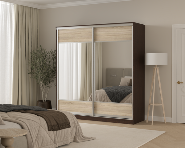 Изображение товара Шкаф-купе Кортекс-мебель Сенатор ШК12 Геометрия ДСП с зеркалом (венге/дуб сонома)