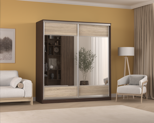 Изображение товара Шкаф-купе Кортекс-мебель Сенатор ШК12 Геометрия ДСП с зеркалом (венге/дуб сонома)