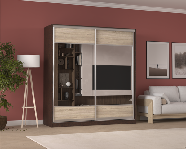 Изображение товара Шкаф-купе Кортекс-мебель Сенатор ШК12 Геометрия ДСП с зеркалом (венге/дуб сонома)