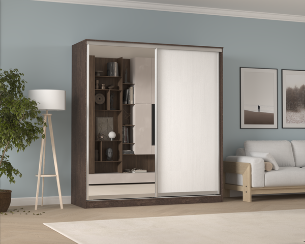 Изображение товара Шкаф-купе Кортекс-мебель Сенатор ШК12 Классика ДСП с зеркалом (береза/белый)