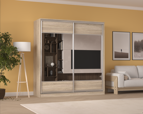 Изображение товара Шкаф-купе Кортекс-мебель Сенатор ШК12-45 Геометрия ДСП с зеркалом (дуб сонома)