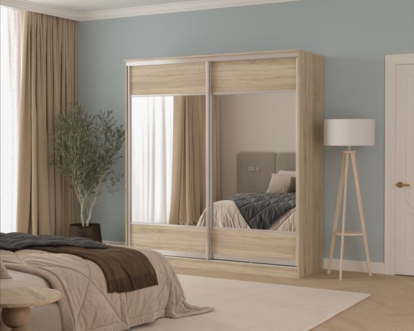 Изображение товара Шкаф-купе Кортекс-мебель Сенатор ШК12-45 Геометрия ДСП с зеркалом (дуб сонома)