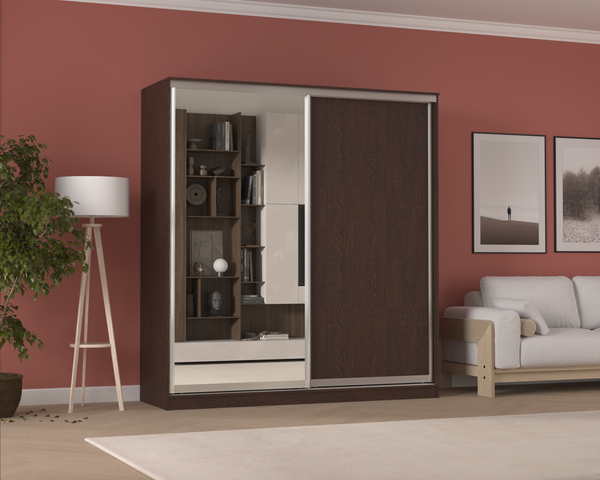 Изображение товара Шкаф-купе Кортекс-мебель Сенатор ШК12-45 Классика ДСП с зеркалом (венге)