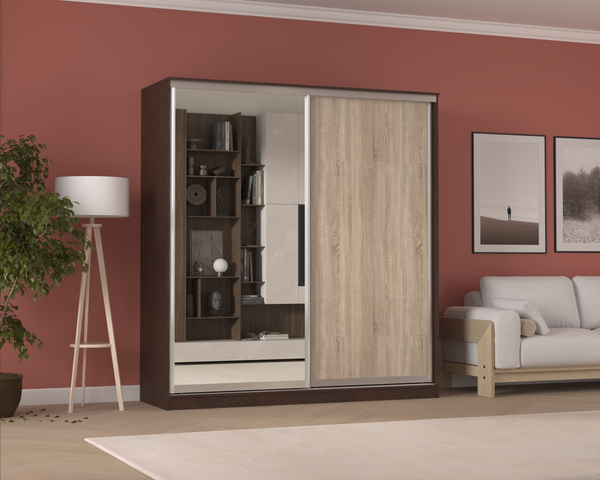 Изображение товара Шкаф-купе Кортекс-мебель Сенатор ШК12-45 Классика ДСП с зеркалом (венге/дуб сонома)