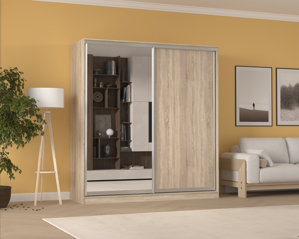 Изображение товара Шкаф-купе Кортекс-мебель Сенатор ШК12-45 Классика ДСП с зеркалом (дуб сонома)