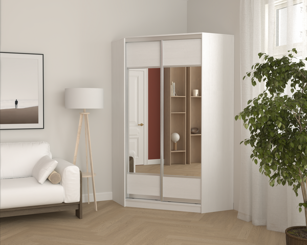 Изображение товара Шкаф-купе Кортекс-мебель Сенатор ШК30 Геометрия ДСП с зеркалом (белый)