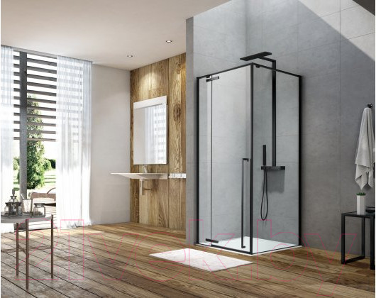 Изображение товара Душевой уголок Aquanet Ideal 140x90 / AE-AXC94MB-S-B (прозрачное стекло/черный матовый)
