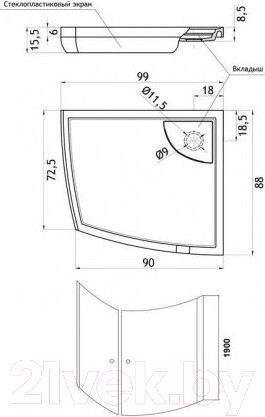Изображение товара Душевой уголок Aquanet Iva NK1222 88х99х190 R / 183210 (стекло прозрачное)