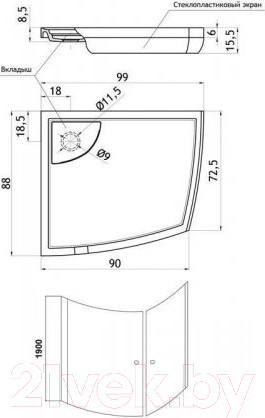 Изображение товара Душевой уголок Aquanet Iva NK1222 99х88х190 L / 182521 (стекло прозрачное)