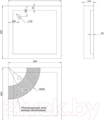 Изображение товара Душевой поддон Aquanet НХ108 80x80 / 180693