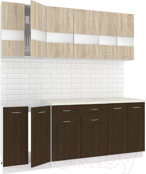 Изображение товара Кухонный гарнитур Кортекс-мебель Корнелия Экстра 2.0м (дуб сонома/венге/мадрид)