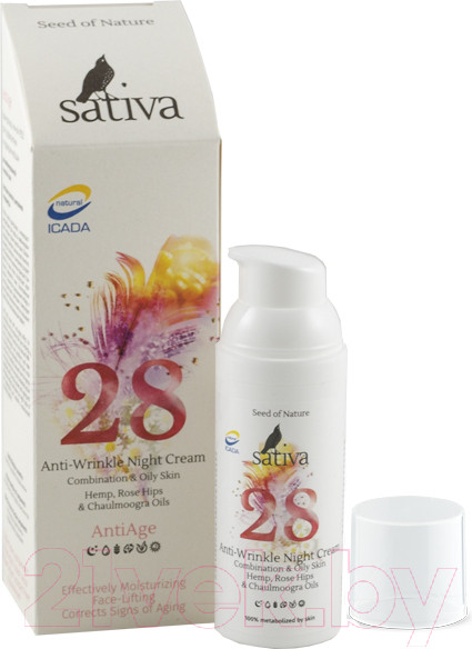 Изображение товара Флюид для лица Sativa №28 ночной для профилактики и коррекции морщин (50мл)