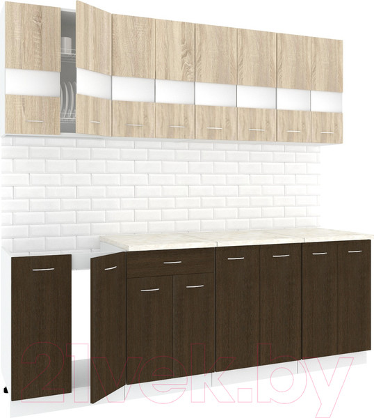 Изображение товара Кухонный гарнитур Кортекс-мебель Корнелия Экстра 2.3м (дуб сонома/венге/мадрид)