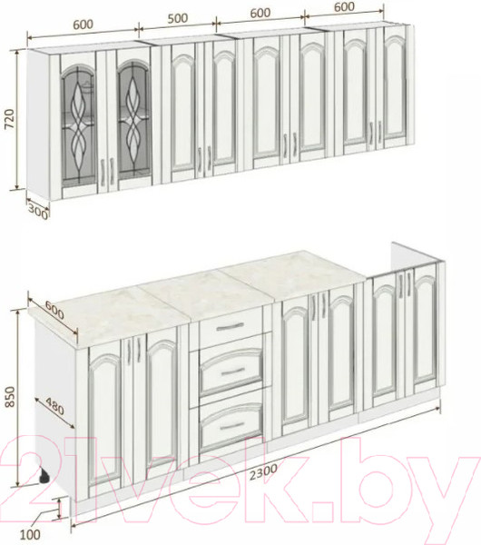 Изображение товара Кухонный гарнитур Кортекс-мебель Корнелия Экстра 2.3м (дуб сонома/королевский опал)