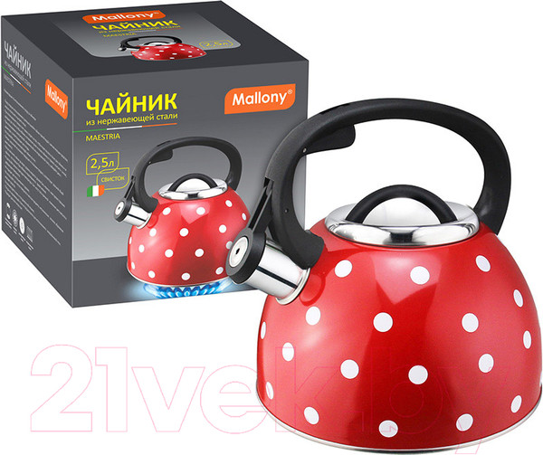 Изображение товара Чайник со свистком Mallony Maestria 005176 (красный в белый горошек)
