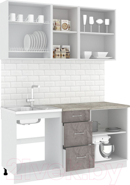 Изображение товара Кухонный гарнитур Кортекс-мебель Корнелия Лира 1.6м (капучино/оникс/марсель)