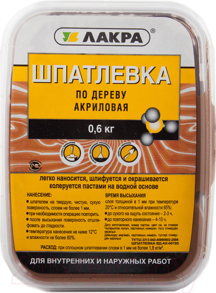 Изображение товара Шпатлевка готовая Лакра По дереву (600г, бук)