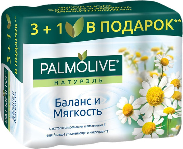 Изображение товара Набор мыла Palmolive Натурэль. Баланс и Мягкость с экстрактом ромашки и витамином Е (4x90г)