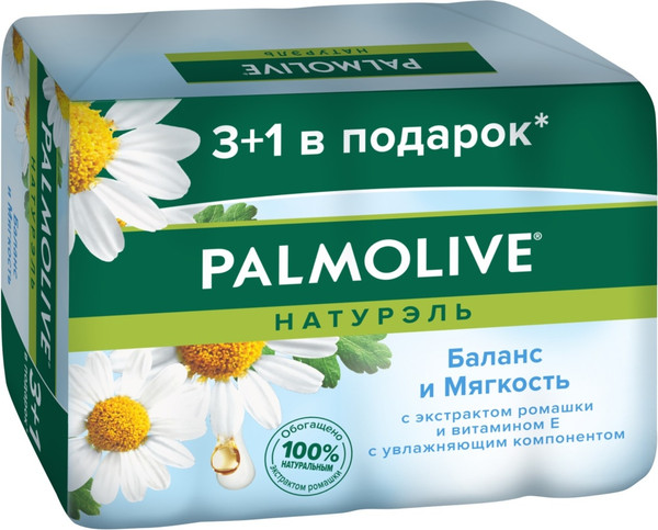 Изображение товара Набор мыла Palmolive Натурэль. Баланс и Мягкость с экстрактом ромашки и витамином Е (4x90г)