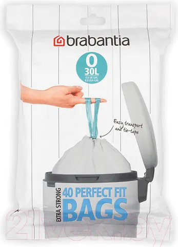 Изображение товара Пакеты для мусора Brabantia PerfectFit O 30л / 124846 (40шт, белый)